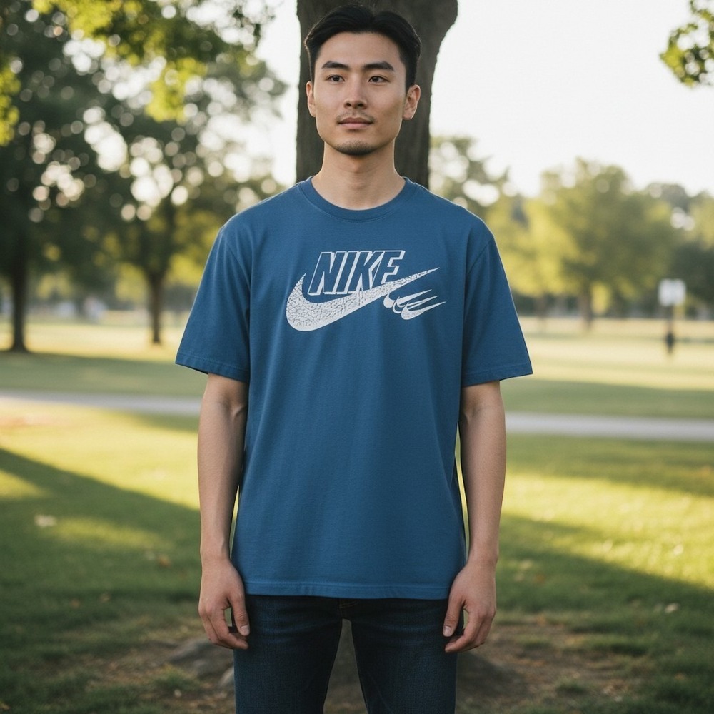 Nike Mens Elephant Print Swoosh Graphic Tee Blue T-Shirt Medium